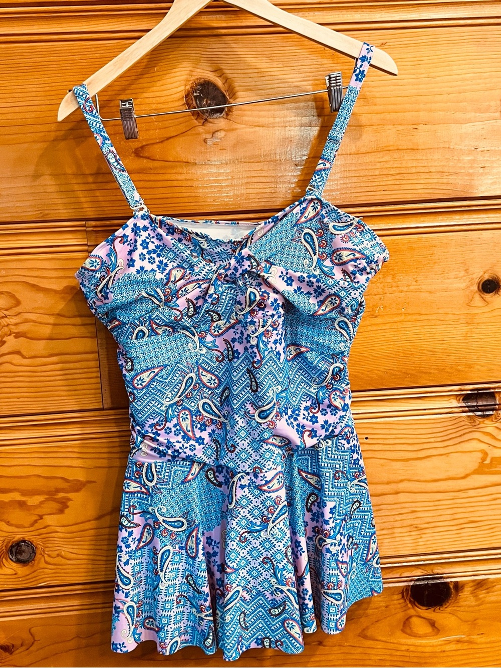 Curvy Boho Paisley Print Swim Dress One Piece Skirted Swimsuit XL Summer Beach